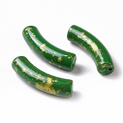 Темно-Зеленый Непрозрачные акриловые бусины, с блеском порошок, изогнутая трубка, темно-зеленый, 33x10x8 мм, отверстие : 1.5 мм