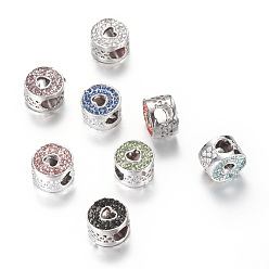 Mixed Color Alloy Rhinestone European Beads, Large Hole Beads, Flat Round, Antique Silver, Mixed Color, 11.5~12x8mm, Hole: 5mm