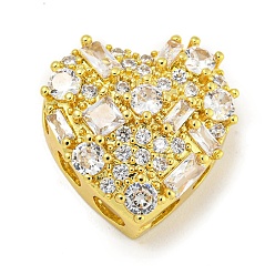 Настоящее золото 18K Латунная стойка с микропаве из прозрачного кубического циркония, долговечный, без кадмия и без свинца, сердце, реальный 18 k позолоченный, 17x17x8 мм, отверстие : 3x4 мм