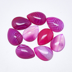 Magenta Natural Banded Agate/Striped Agate Cabochons, Dyed, Teardrop, Magenta, 25x18x6~7mm