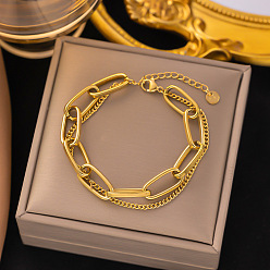 Double Layer Chain Gold Fashionable and Versatile Titanium Steel Bracelet - Non-fading, European and American Style