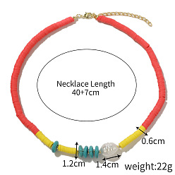 ② N2204-22 Turquoise and Red Soft Clay Colorful summer clay pearl necklace - unique design, turquoise, fashionable collarbone chain.