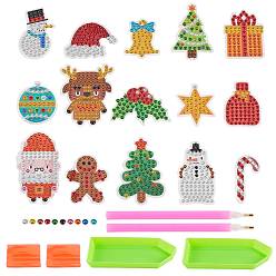 Mixed Color 2 Sets 2 Style Christmas Theme DIY Diamond Painting Stickers Kits for Kids, with Rhinestones and Diamond Painting Tools, Mixed Color, 1 set/style