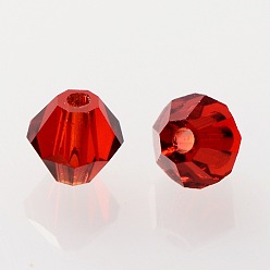 Red Faceted Bicone Grade AAA Transparent Glass Beads, Red, 4x3mm, Hole: 1mm, about 720pcs/bag