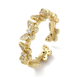 Golden Brass with Cubic Zirconia Open Cuff Rings, Butterfly, Golden, US Size 8 1/4(18.3mm)