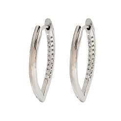 Платина Серьги-кольца с микропаве из прозрачного кубического циркония и конским глазом из латуни, долговечный, стойки покрытие, без кадмия и без свинца, платина, 29.5x16x2.5 мм