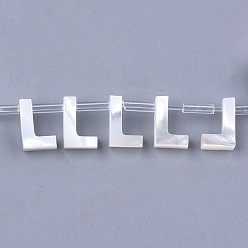 Letter L Natural Sea Shell Beads, White Shell Mother of Pearl Shell, Top Drilled Beads, Letter.L, 10x2.5~11.5x3mm, Hole: 0.8mm