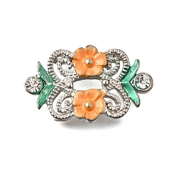 Темно-Оранжевый Латунные хрустальные стразы цветы многорядные звенья, Эмаль стиле, без кадмия и без свинца, стойки покрытие, платина, темно-оранжевый, 17x27x5 мм, отверстие : 2 мм