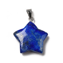 Lapis Lazuli Natural Lapis Lazuli Dyed Pendants, Star Charms, with Platinum Tone Stainless Steel, 22~22.5x19~20x5~5.5mm, Hole: 5x3mm