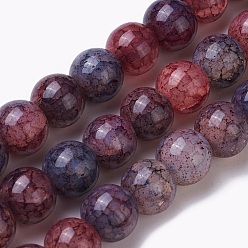 Dark Red Crackle Glass Beads Strands, Round, Dark Red, 8~8.5mm, Hole: 1mm, about 48pcs/strand, 14.7 inch(37.5cm)