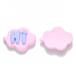 Pink Resin Cabochons, Cloud with Word Hi, Pink, 20~21x27x6~7mm