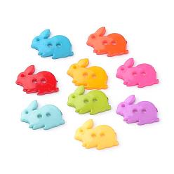 Mixed Color 2-Hole Opaque Solid Color Bunny Acrylic Buttons, Rabbit, Mixed Color, 17.5x13.5x2mm, Hole: 2mm