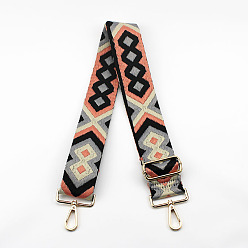 Light Salmon Ethnic Style Cotton Jacquard Adjustable Wide Shoulder Strap, with Swivel Clasps, for Bag Replacement Accessories, Light Gold, Light Salmon, 80~130x5cm