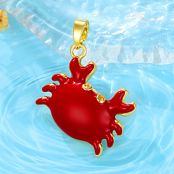 Красный Латунь эмаль подвески, крабовое очарование, золотые, красные, 16x19x4.5 мм, отверстие : 5x2.5 мм