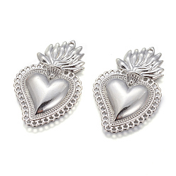 Platinum Alloy Pendants, Sacred Heart, Heart of Holy Flame, Platinum, 40x25x3.5mm, Hole: 1.5mm