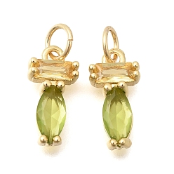 Светло-зеленый Коричневый Латунные микро проложить кубического циркония подвески, без кадмия и без свинца, стойки покрытие, долговечный, Очарование лошадиных глаз, реальный 18 k позолоченный, оливковый, 13.5x6.5x4 мм, отверстие : 3.8 мм