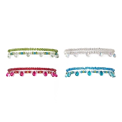 Mixed Color Glass Seed Beads Stretch Anklets Set, Stackable Anklets, with Teardrop Charms, Mixed Color, Inner Diameter: 2-3/8~2-1/2 inch(6~6.3cm), 8pcs/set