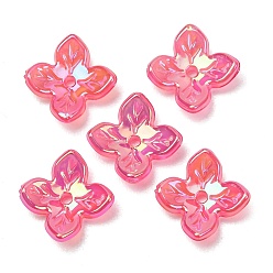 Hot Pink Plating Opaque Acrylic Beads, Iridescent, Flower, Hot Pink, 10x10x4mm, Hole: 1.3mm
