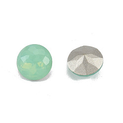 Chrysolite K9 Glass Rhinestone Cabochons, Pointed Back & Back Plated, Faceted, Flat Round, Chrysolite, 8x5mm