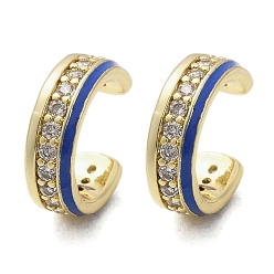 Зеленый C-образные латунные серьги-каффы с микропаве из кубического циркония, с эмалью, долговечный, без кадмия и без свинца, стойки покрытие, реальный 18 k позолоченный, зелёные, 11x3.5x10 мм