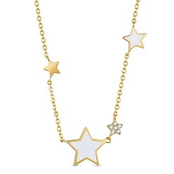 Real 18K Gold Plated SHEGRACE Hot Trending 925 Sterling Silver Necklace, with Enamel Stars, Real 24K Gold Plated, 15.7 inch(40cm)