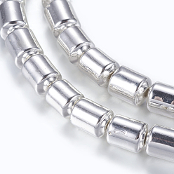 Silver Plated Non-magnetic Synthetic Hematite Beads Strands, Column, Silver Plated, 4.5x5.5mm, Hole: 1mm, about 77pcs/strand, 15.9 inch(40.5cm)