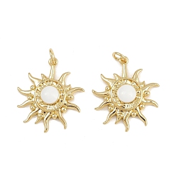 Белый Латунь эмаль подвески, талисманы солнечных лучей, с прыжковых колец, стойки покрытие, реальный 18 k позолоченный, без свинца и без кадмия, долговечный, белые, 23x20x3.5 мм, отверстие : 3.4 мм