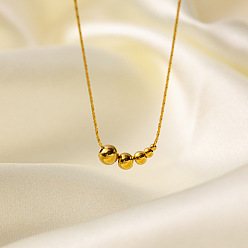 Золотой 304 Подвески-колье из нержавеющей стали с круглыми бусинами разного размера для женщин, золотые, 15.75 дюйм (40 см)