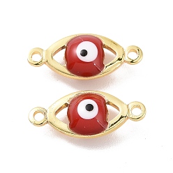 Red Brass Enamel Connector Charms, Real 18K Gold Plated, Evil Eye, Red, 6x14x4mm, Hole: 1mm
