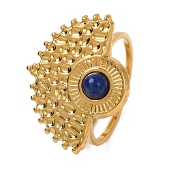 Ляпис-Лазурь Природные лазурит кольца палец, солнечно-золотистый тон 304 манжеты из нержавеющей стали для женщин, ВС: 17x22 mm, внутренний диаметр: регулируемый