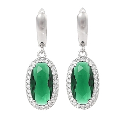 Зеленый Латунные серьги-гвоздики с паве из кубического циркония овальной формы для женщин, платина, зелёные, 35x11.5 мм