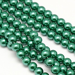 Dark Cyan Eco-Friendly Dyed Glass Pearl Round Beads Strands, Grade A, Cotton Cord Threaded, Dark Cyan, 6mm, Hole: 0.7~1.1mm, about 72pcs/strand, 15 inch