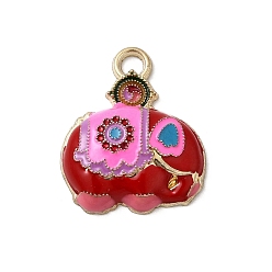 Красный Подвески из сплава и страза, с эмалью, слон, золотые, красные, 23x19x5 мм, отверстие : 3 мм