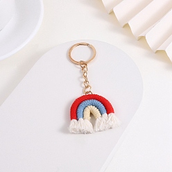 Red Cotton Rainbow Tassel Keychain, Metal Key Ring Chain, Red, 9cm