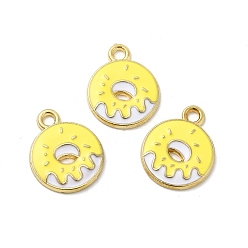 Yellow Alloy Enamel Pendants, Donut Charm, Golden, Yellow, 19x15x2mm, Hole: 2mm