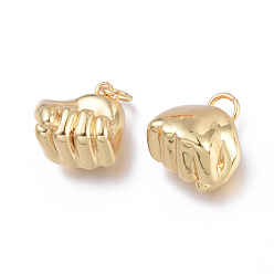 Real 18K Gold Plated Brass Charms, with Jump Rings, Cadmium Free & Lead Free & Nickel Free, Long-Lasting Plated, Fist, Real 18K Gold Plated, 14x14x11mm, Hole: 3.4mm