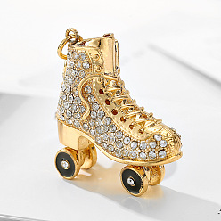 Crystal Rhinestone Ice Skates Keychains, with Enamel, Golden Plated Alloy Charm Keychain, Crystal, 5.5x4.5cm