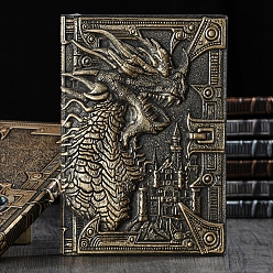Antique Bronze 3D Embossed PU Leather Notebook, A5 Dragon Pattern Journal, for School Office Supplies, Antique Bronze, 215x145mm