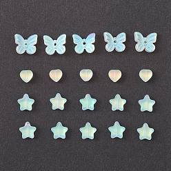 Clear AB 20Pcs 3 Style Electroplate Glass Beads, Frosted, Star & Butterfly & Heart, Clear AB, 6~9.5x6~11x3.8~4.5mm, Hole: 0.7~1.2mm