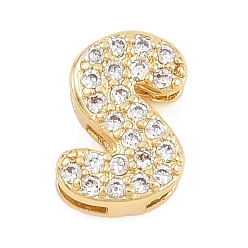 Letter S Латунные микропаве из прозрачного кубического циркония, долговечный, стойки покрытие, без свинца и без кадмия, реальный 18 k позолоченный, Письмо с, 10.5x7.5x4.5 мм, отверстие : 1.5x4.5 мм
