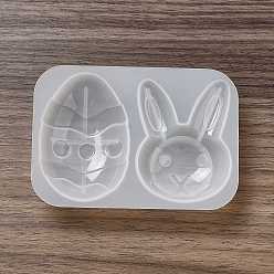 White Easter Egg & Rabbit Silicone Fondant Molds, Resin Casting Molds, for UV Resin, Epoxy Resin Jewelry Making, White, 70x99x16.5mm, Inner Diameter: 63x43mm and 57x45mm