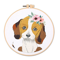 Dog DIY Puppy Dog Embroidery Kit for Beginners, Included Plastic Embroidery Hoop, Needle, Threads, Cotton Fabric, Beagle Pattern, Hoop: 20x20cm
