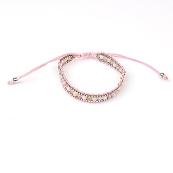 Pink Polyster Braided Bead Bracelets, Adjustable Bracelet, Pink, Inner Diameter: 2-3/8 inch(6cm), 1Pc/Bag