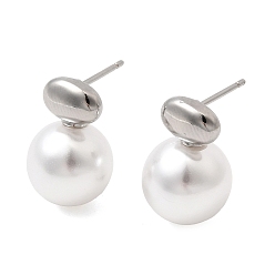 Платина Латунь серьги стержня, с пластмассовой жемчужиной abs, долговечный, стойки покрытие, без свинца и без кадмия, платина, 18x11.5 мм