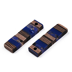 Dark Blue Translucent Resin & Walnut Wood Pendants, with Gold Foil, Rectangle Charm, Dark Blue, 29.5x8.5x3.5mm, Hole: 2mm