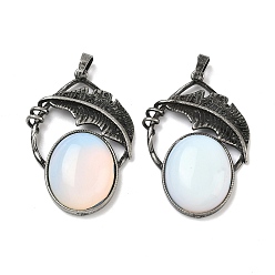 Опал Opalite подвески, овальные подвески с латунным листом, античное серебро, 44x29.5x9 мм, отверстие : 8x5 мм