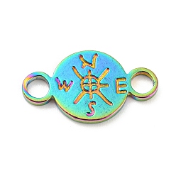 Rainbow Color 304 Stainless Steel Connector Charms, Flat Round with Compass, Rainbow Color, 11x19x1.5mm, Hole: 3mm