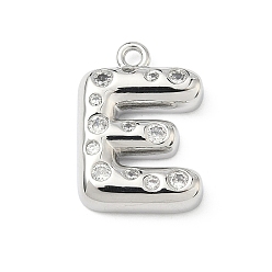 Letter E Латунные микропаве прозрачные подвески с фианитом, без кадмия и без свинца, долговечный, стойки покрытие, платина, Письмо E, 21.5x16.5x4.5 мм, отверстие : 1.8 мм