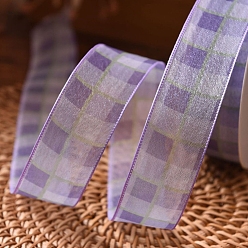 Lilac 9M Tartan Print Polyester Organza Ribbons, Garment Accessories, Gift Packaging, Lilac, 1-5/8 inch(40mm), about 9.84 Yards(9m)/Roll