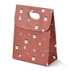 Indian Red Christmas Themed Pattern Rectangle Kraft Paper Flip Bags, with Handle, Gift Bags, Shopping Bags, Indian Red, 14x6x16.5cm